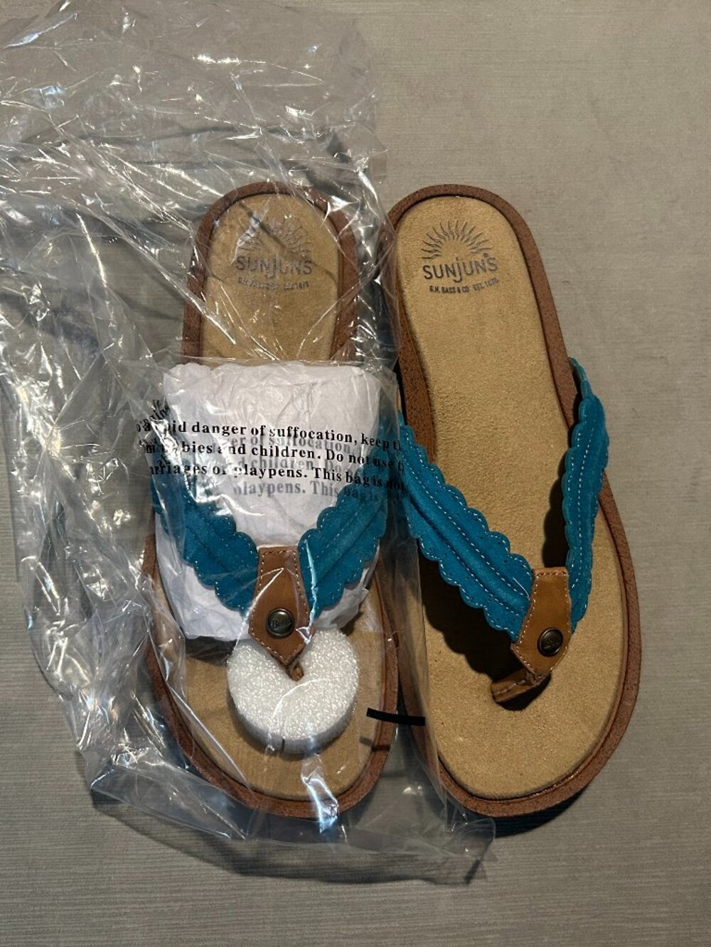 G.H. BASS & CO. Sunjuns Samantha Sandal Teal Scalloped Thong Flip Flop Size 7M